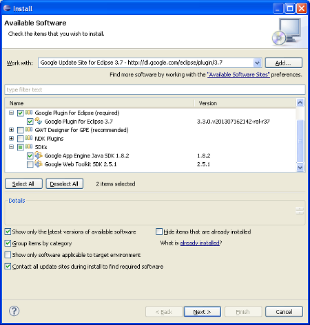 Install Google Plugin for Eclipse