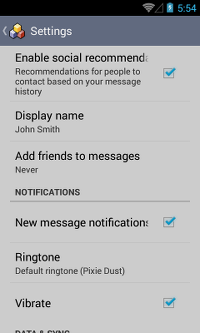 Settings screen