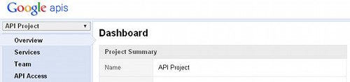 API console Dashboard