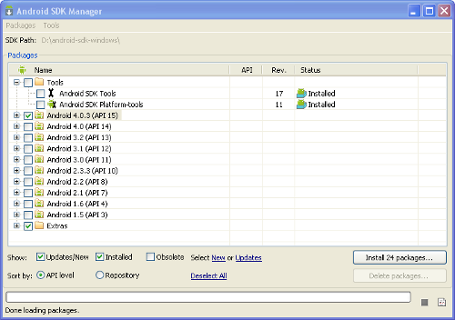 Android SDK package list