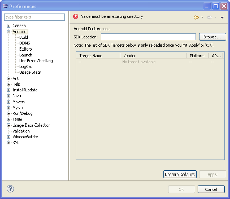 Android SDK install location